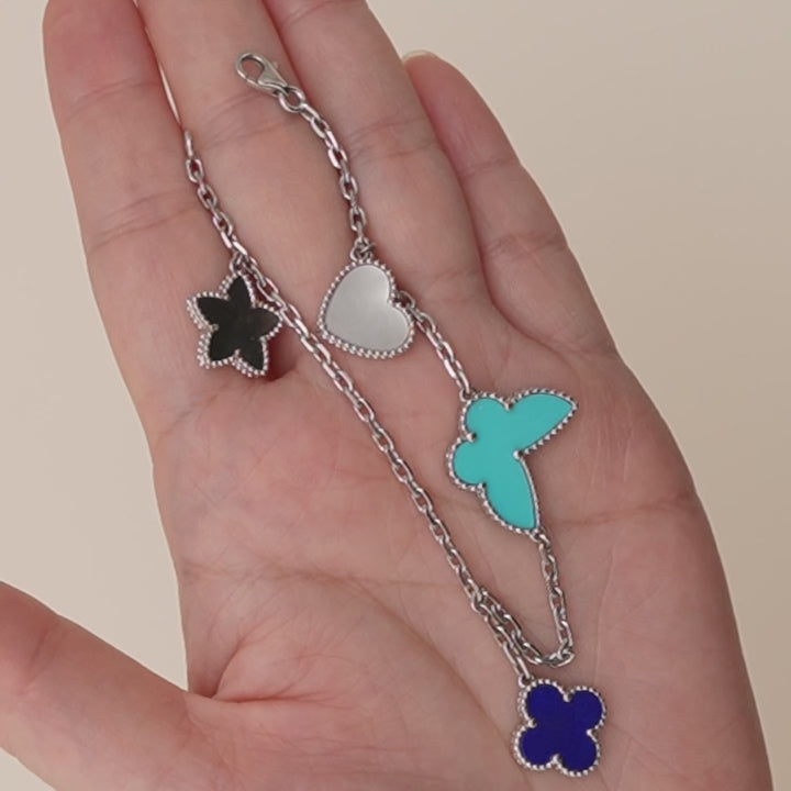 Preloved Van Cleef & Arpels Lucky Alhambra Bracelet Turquoise Lapis Lazuli & Mother of Pearl