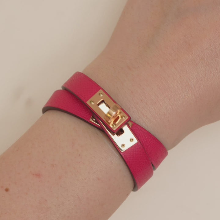 Hermès Mini Kelly Double Tour Rose Extrême Leather Bracelet T2