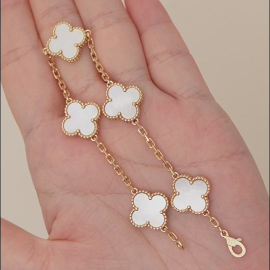 Second Hand Authentic Van Cleef & Arpels Vintage Alhambra 5 Motif Bracelet Mother of Pearl