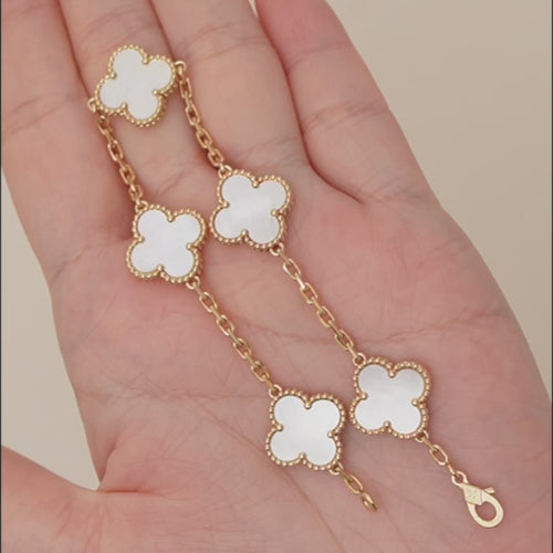 Second Hand Authentic Van Cleef & Arpels Vintage Alhambra 5 Motif Bracelet Mother of Pearl