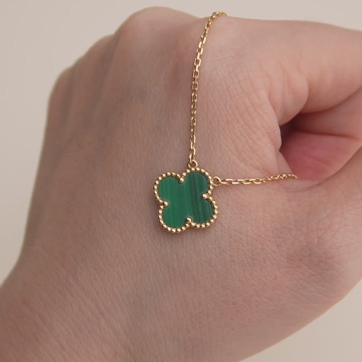 Used VCA Vintage Alhambra Malachite 18K Yellow Gold Pendant Necklace