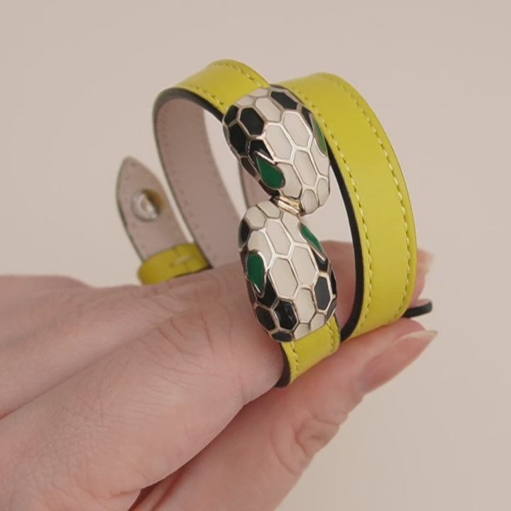 Preowned Bvlgari Serpenti Forever Enamel Yellow Leather Bracelet Size S