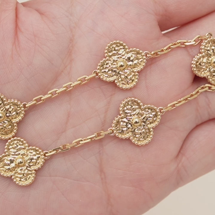 Preowned VCA Vintage Alhambra Bracelet Hammered 5 Motif 18K Yellow Gold