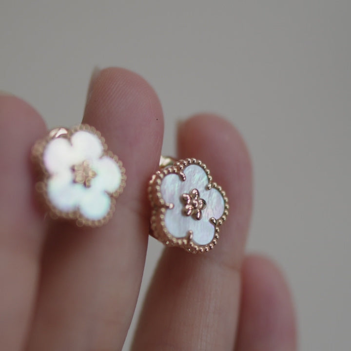 Van Cleef & Arpels Lucky Spring Plum Blossom Mother of Pearl Rose Gold Earrings