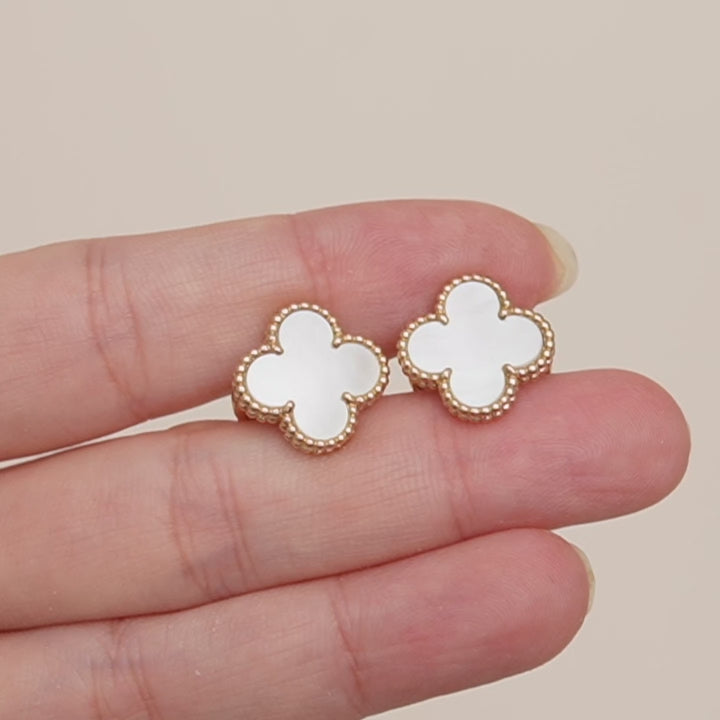 Preloved VCA Vintage Alhambra Earrings Mother of Pearl 18K Yellow Gold