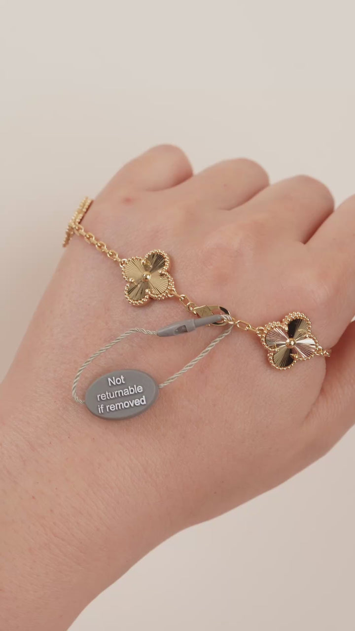 Van Cleef & Arpels Vintage Alhambra Guilloché 5 Motifs Bracelet 18K Yellow Gold