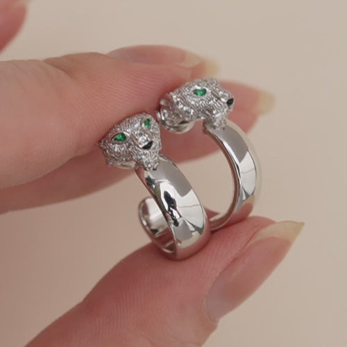 Preloved Cartier Panthère de Cartier 18K White Gold Emerald Diamond Hoop Earrings