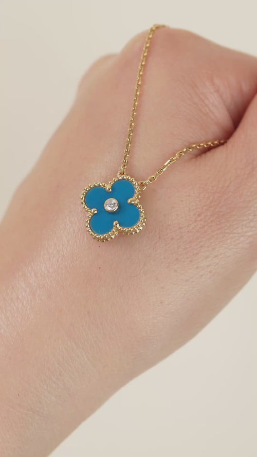 Second Hand Van Cleef & Arpels Diamond Celestial Blue Sèvres Porcelain 2019 Holiday Pendant Necklace