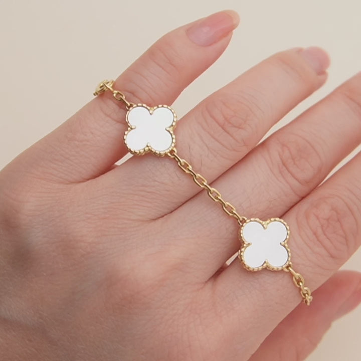 Second Hand VCA Vintage Alhambra Mother of Pearl 18K Yellow Gold 5 Motif Bracelet