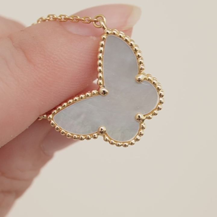 Preloved VCA Lucky Alhmabra Butterfly Mother of Pearl 18K Yellow Gold Pendant Necklace