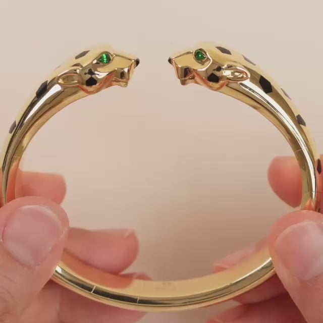 Preowned Cartier Panthère Bangle Tsavorite Onyx 18K Yellow Gold Size 18