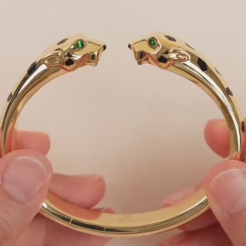 Preowned Cartier Panthère Bangle Tsavorite Onyx 18K Yellow Gold Size 18