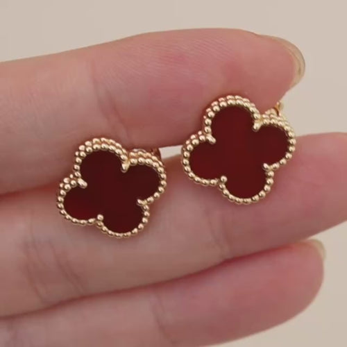 Second Hand Authentic Van Cleef & Arpels Vintage Alhambra Carnelian Earrings 18K Yellow Gold