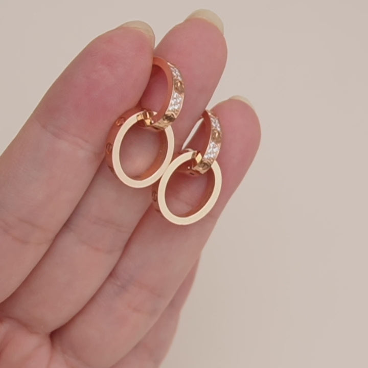 Used Cartier Love Double Hoop Diamond 18K Rose Gold Earrings