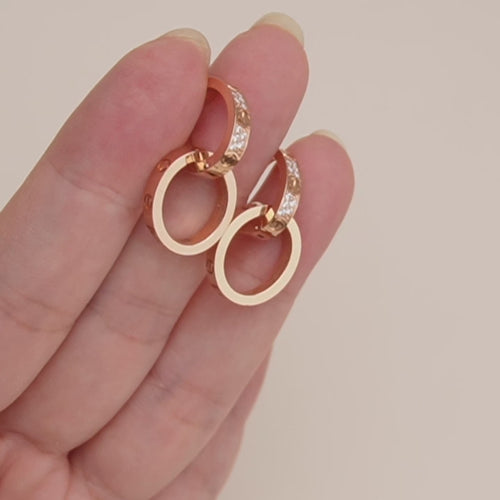 Used Cartier Love Double Hoop Diamond 18K Rose Gold Earrings