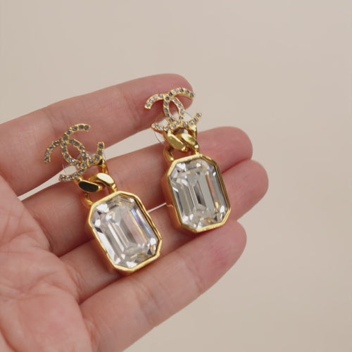 Chanel CC Crystal Drop Pendant Earrings