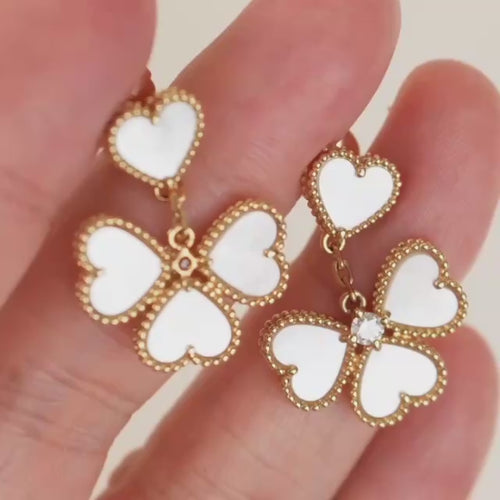 Preowned Authentic Full set Van Cleef & Arpels Sweet Heart Diamond Mother of Pearl Earrings