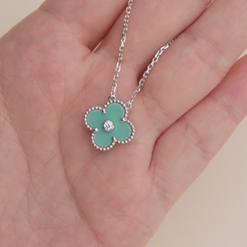 Used VCA Vintage Alhambra 2022 Holiday Diamond Blue Celadon Sèvres Porcelain Pendant Necklace