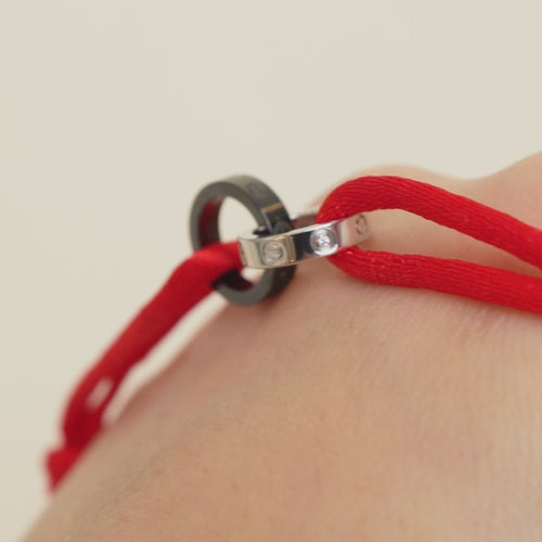 Preloved Cartier Love 18k White Gold Sevres Porcelain Diamond Red Cord Bracelet