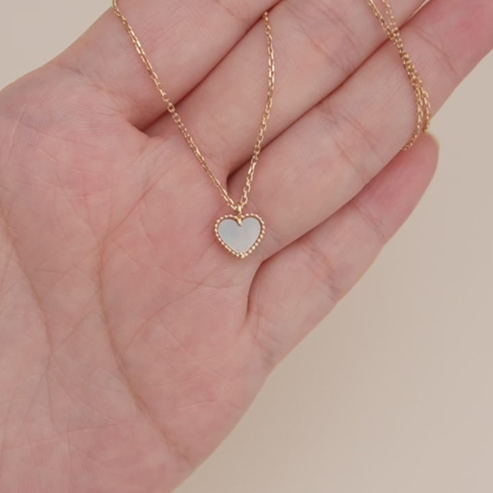 Preowned Van Cleef & Arpels Sweet Alhambra Heart Mother of Pearl 18K Yellow Gold Pendant Necklace