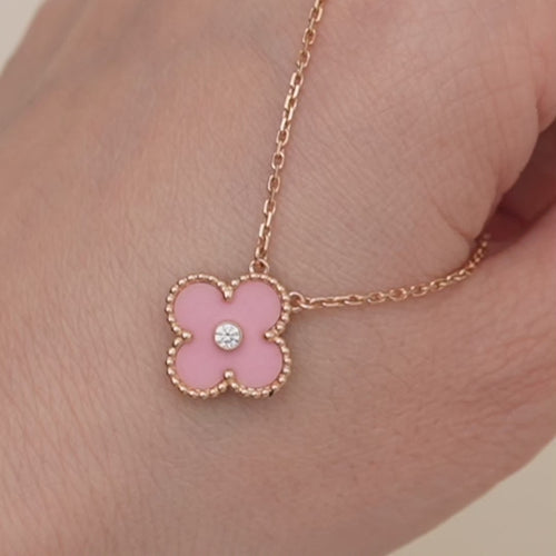 Second Hand VCA Alhambra 2015 Holiday Pendant Diamond Pink Sèvres Porcelain