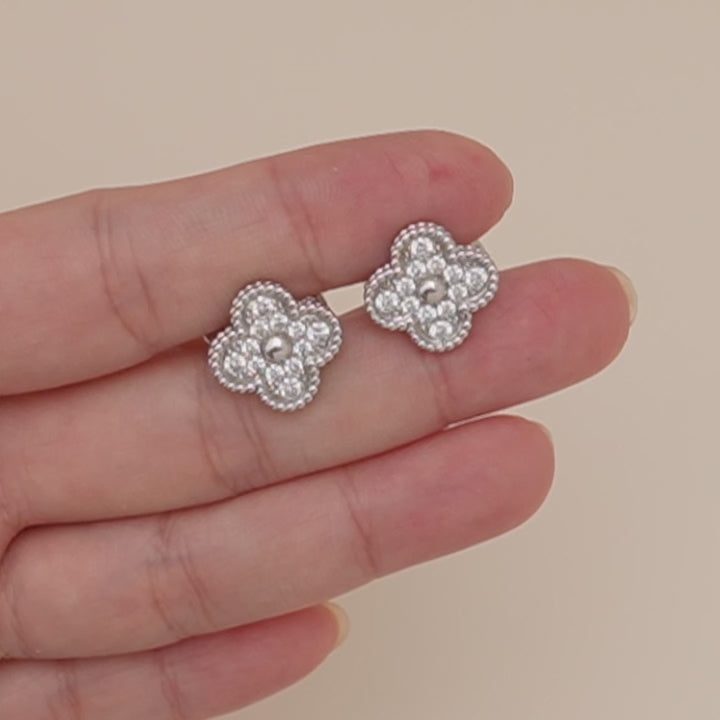 Preloved Authentic Van Cleef & Arpels Vintage Alhambra Pave Diamond Earrings 18K White Gold