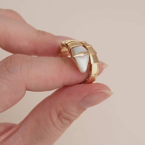 Preloved Bvlgari 18K Yellow Gold Mother Of Pearl Serpenti Viper Ring 