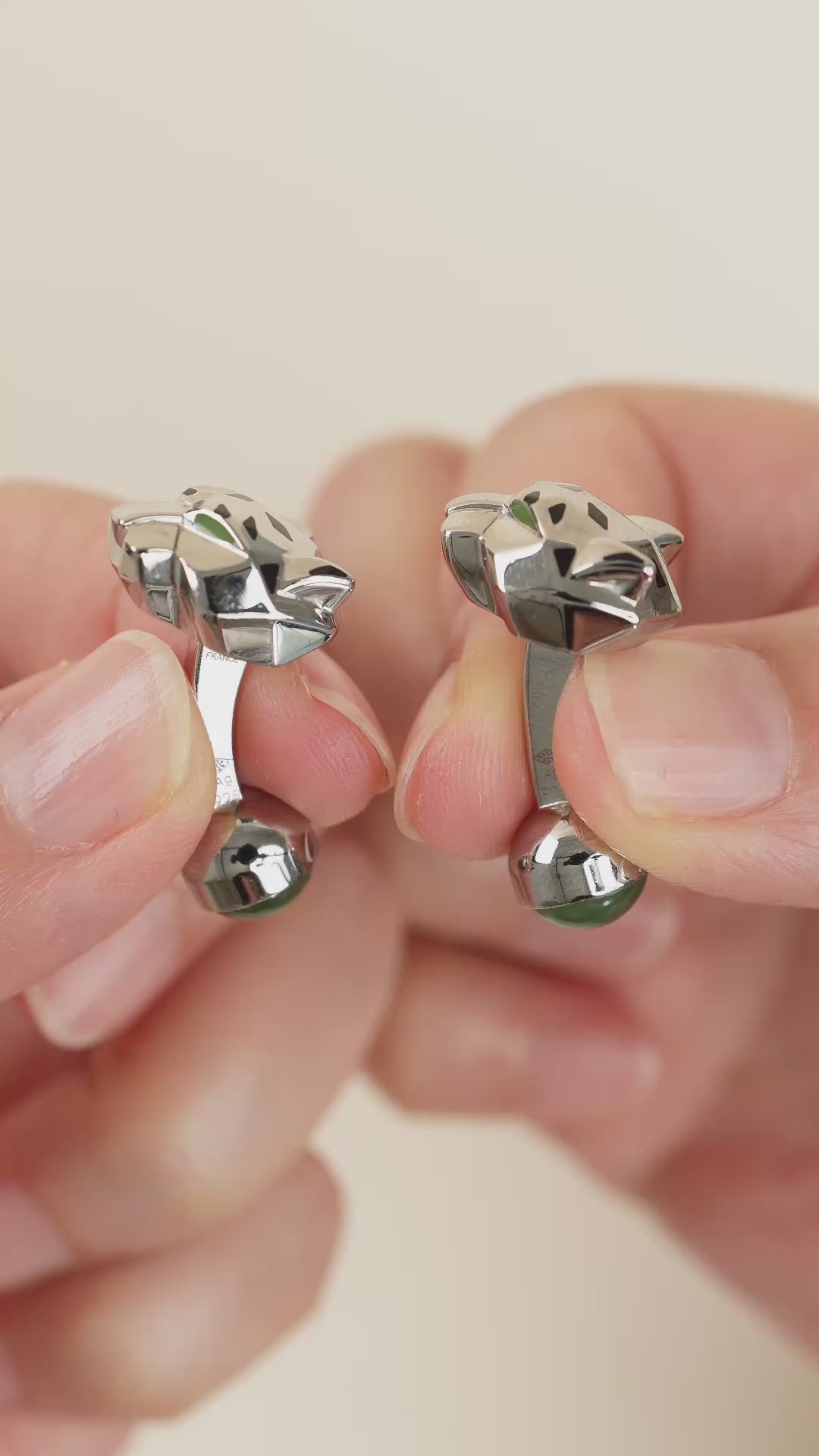 Cartier Panthère Green Jade Lacquer Sterling Silver Cufflinks