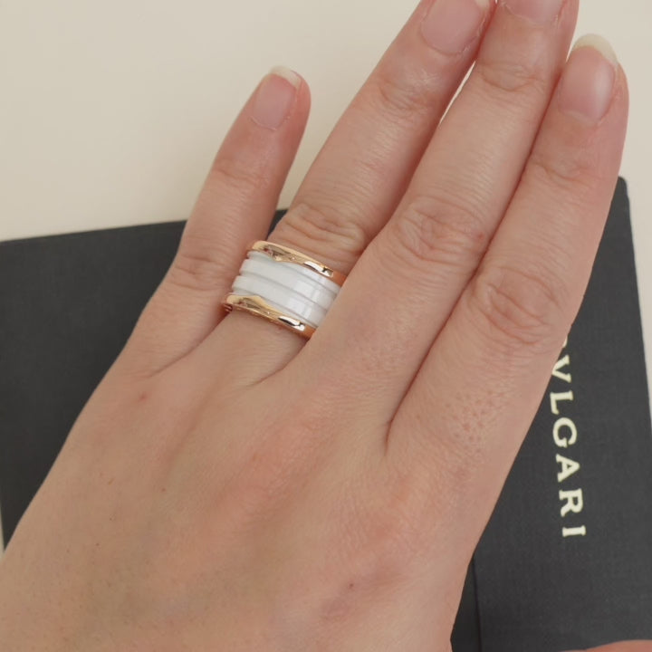 Preloved Bulgari B.Zero1 18k Rose Gold White Ceramic Ring 