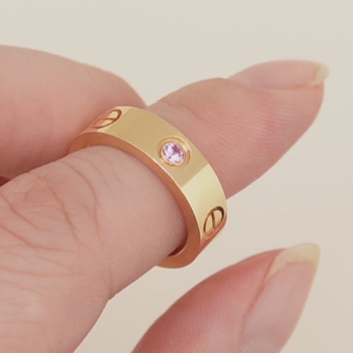 Second Hand Cartier Love Pink Sapphire 18K Rose Gold Ring Size 52