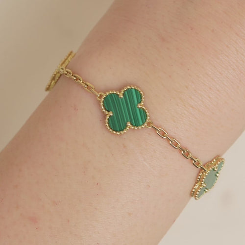 Used VCA Vintage Alhambra 5 Motif Malachite 18K Gold Bracelet