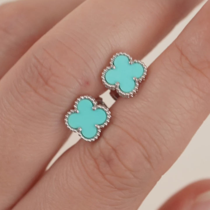 Second Hand Van Cleef & Arpels Sweet Alhambra Turquoise 18K White Gold Earrings