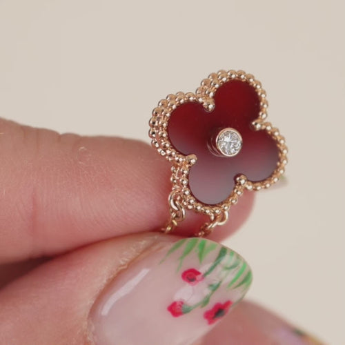 Second Hand Authentic VCA Alhambra 2011 Holiday Pendant Carnelian Diamond 18K Rose Gold