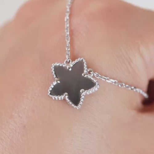 Preloved Van Cleef & Arpels Lucky Star Pendant Grey Mother of Pearl 18K White Gold