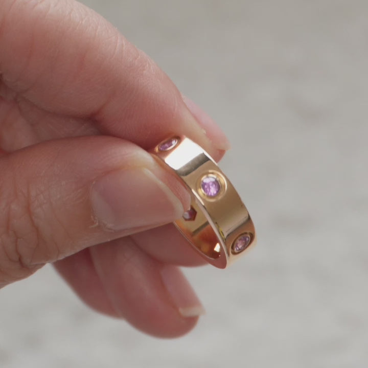 Cartier Love Pink Sapphire Rose Gold Ring Size 53