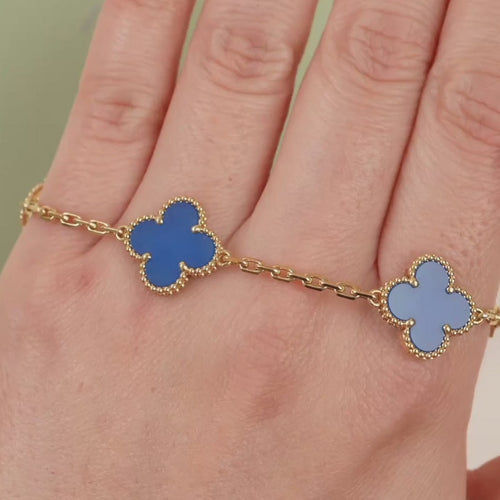 Second Hand Van Cleef & Arpels Vintage Alhambra Blue Agate 18K Yellow Gold Bracelet