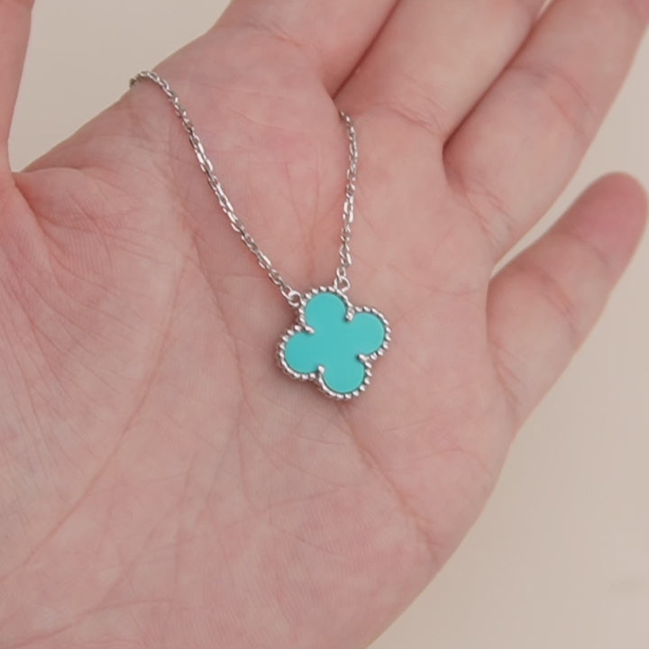 Preloved VCA Vintage Alhambra Turquoise 18K White Gold Pendant Necklace