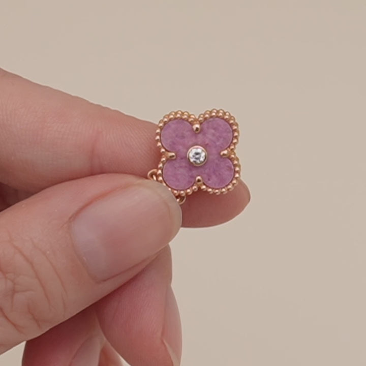 Second Hand Van Cleef & Arpels Alhambra 2021 Holiday Pendant Rhodonite Diamond 18K Rose Gold