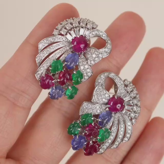 tutti frutti ruby emerald sapphire diamond earring