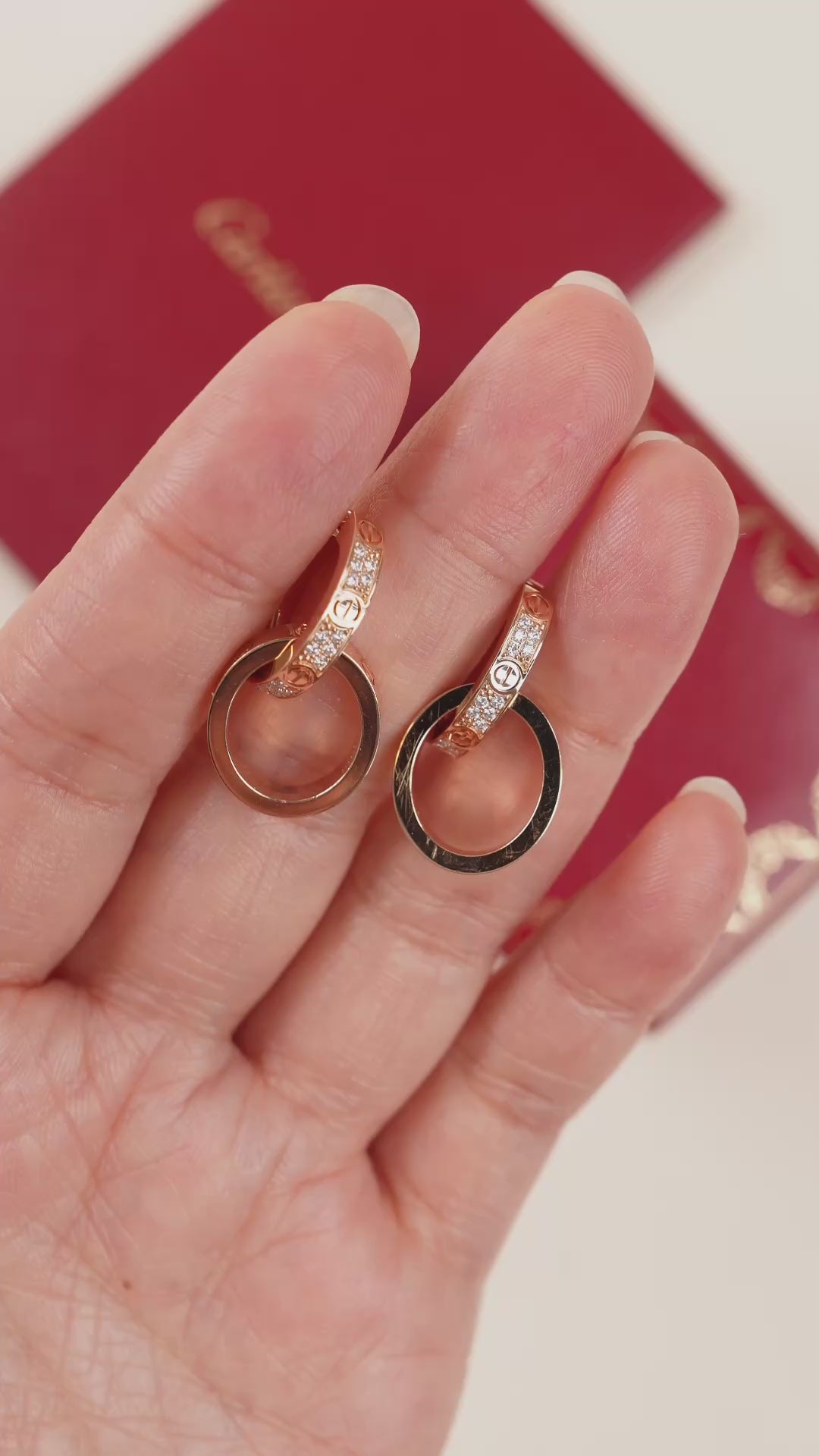 Used Cartier Love Double Hoop Diamond 18K Rose Gold Earrings