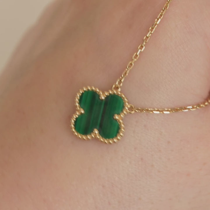 Van Cleef & Arpels Vintage Alhambra Malachite 18K Yellow Gold Pendant Necklace