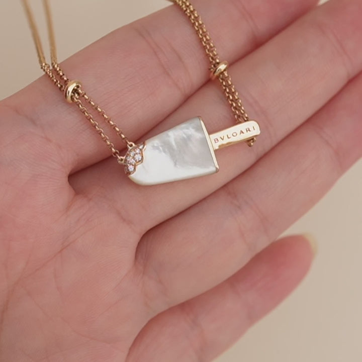 Preloved Bulgari Gelati Diamond Mother of Pearl 18k Rose Gold Pendant Necklace