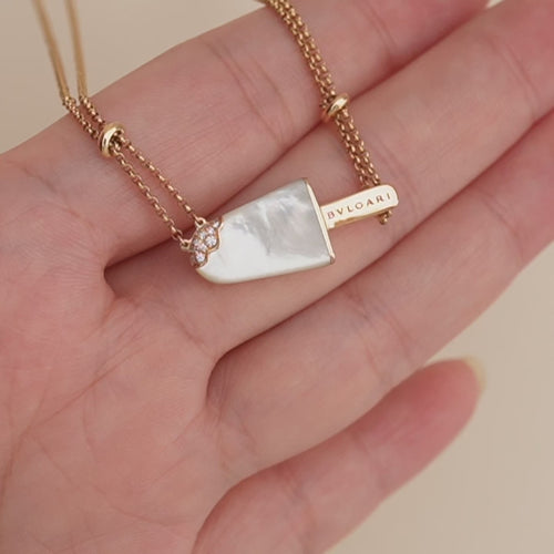 Preloved Bulgari Gelati Diamond Mother of Pearl 18k Rose Gold Pendant Necklace