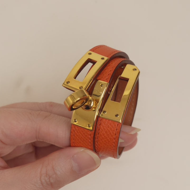 Hermès Kelly Double Tour Orange Leather Gold Hardware Bracelet T1