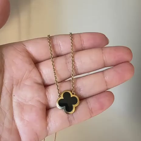 Van Cleef & Arpels Pure Alhambra Onyx Yellow Gold Pendant Necklace