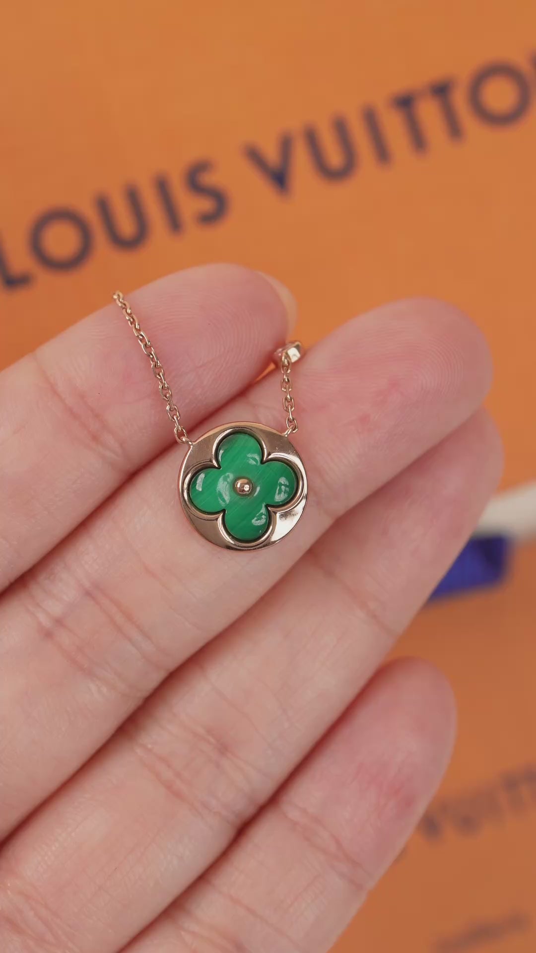 Louis Vuitton 18K Malachite Diamond Blossom 18K Rose Gold Pendant Necklace