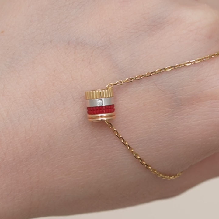 Preloved Authentic Boucheron Quatre Red Edition Mini Pendant Necklace Diamond 18K Rose Yellow White Gold Ceramic full set