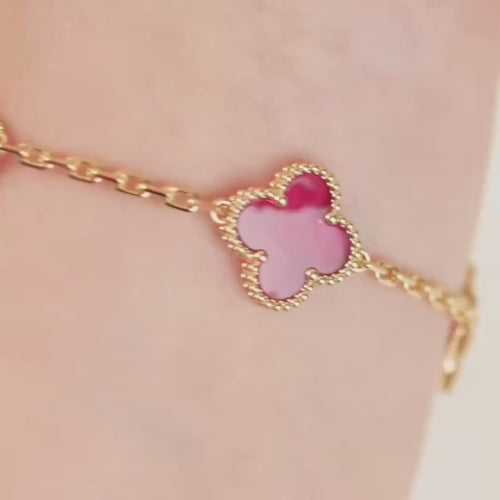 Brand New VCA Vintage Alhambra 5 Motif Bracelet Enamel 18K Yellow Gold