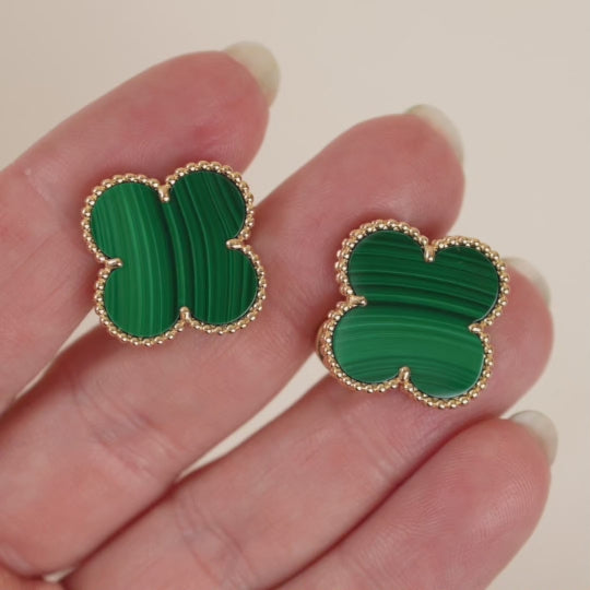 Van Cleef & Arpels Magic Alhambra Malachite Earrings 18K Yellow Gold