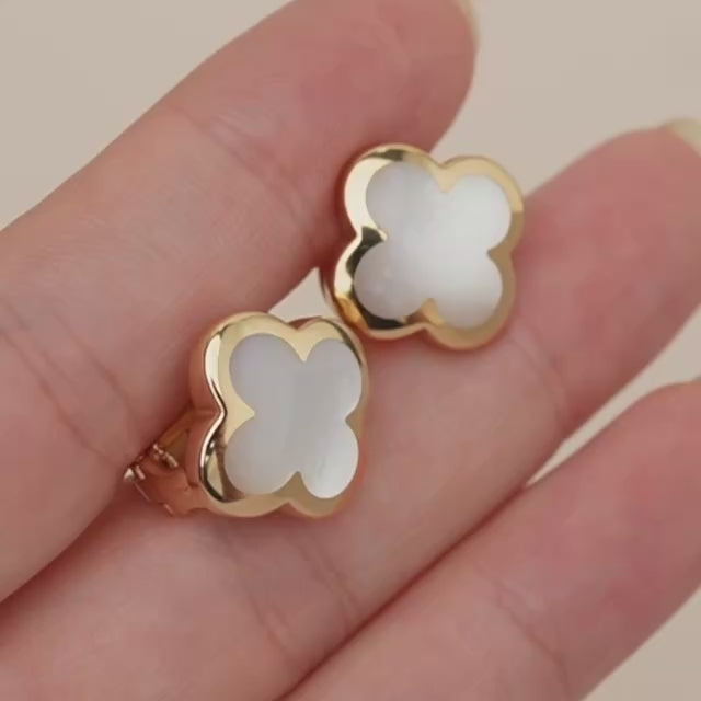Second Hand Authentic Van Cleef & Arpels Pure Alhambra Earrings Mother of Pearl 18K Yellow Gold